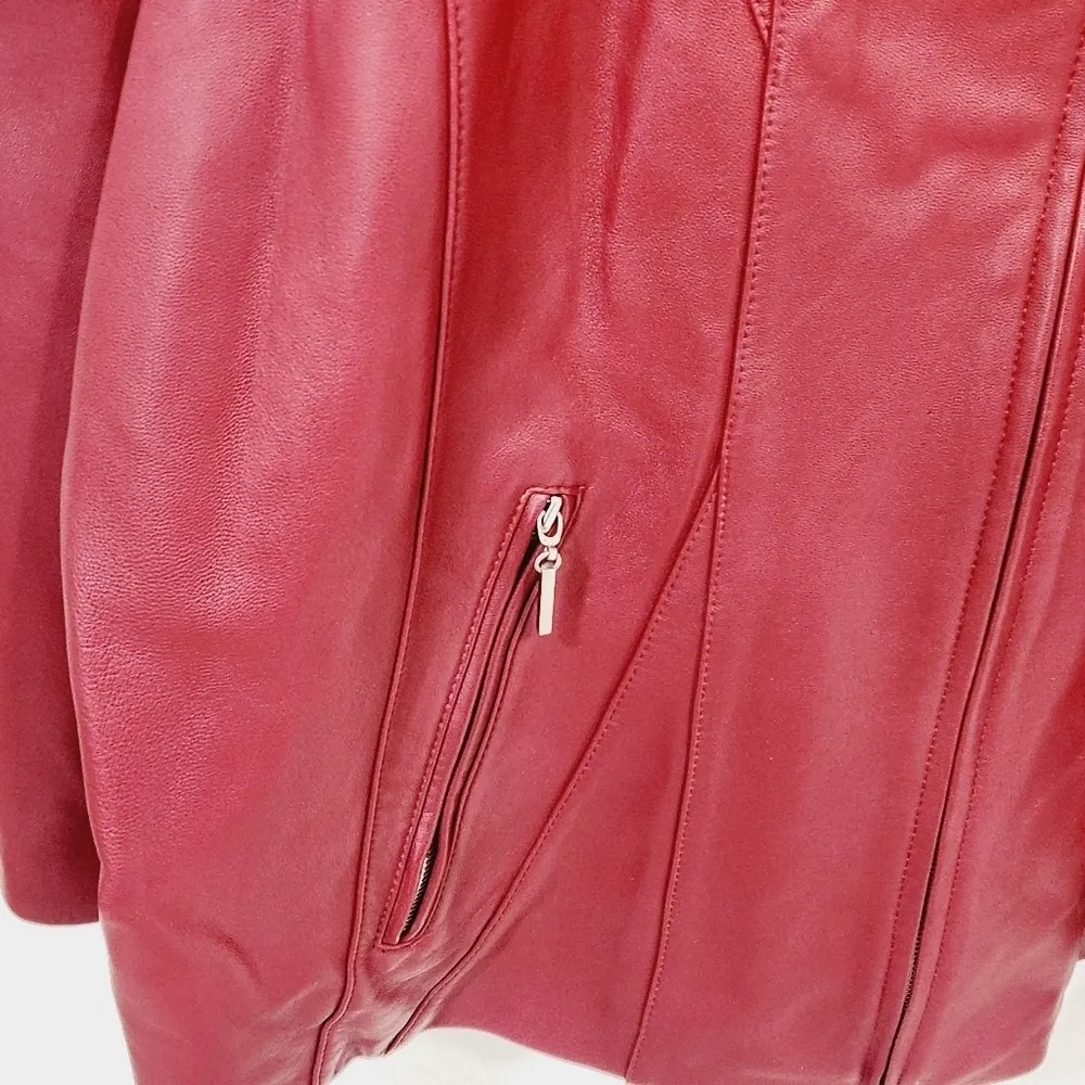 LANE Bryant Red 100% Pure Leather Jacket Size 26/28 - Image 9