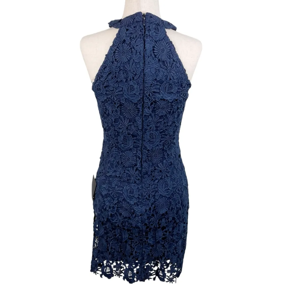 NEW Lulus Love Poem Navy Blue Lace Mini Dress  Size Small Halter Neckline Fitted - Image 4