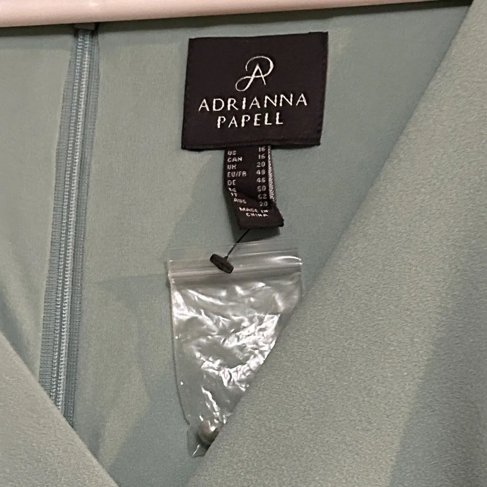 New Adrianna Papell Plus Faux‎ Pearl Embellished Crepe Sheath Dress Size 16 Aqua - Image 3