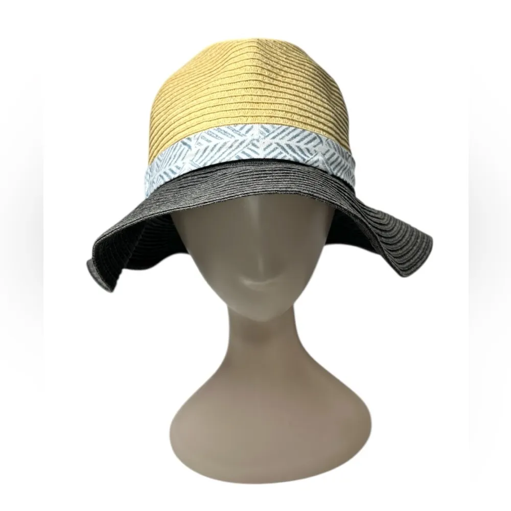 Permanent Vacation Two Tone Paper Woven Floppy Brim Hat One Size Black - Image 2
