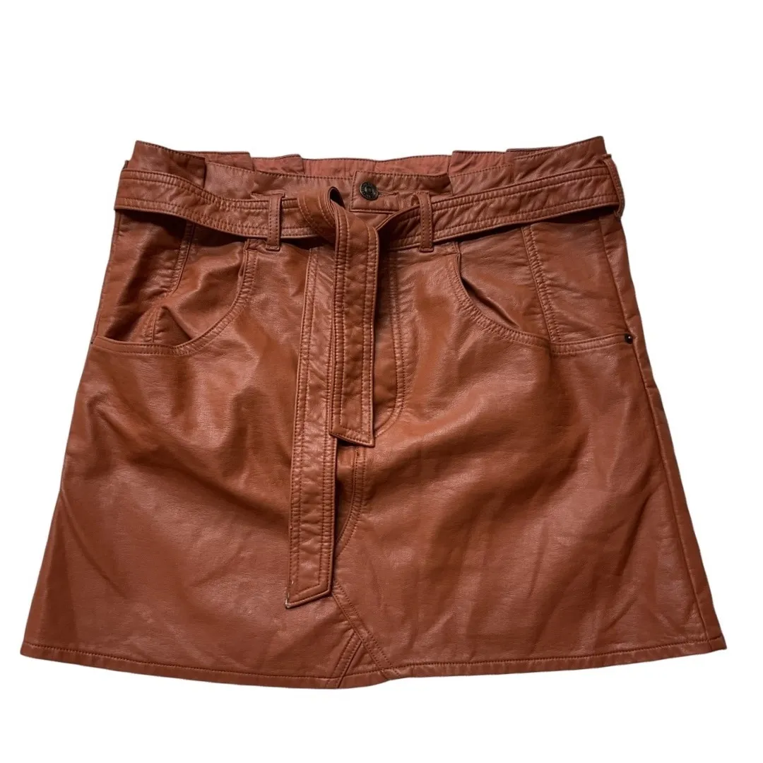 Free People East Of Eden Vegan High Rise Belted Pocket Mini Skirt Orange Size 30 - Image 3