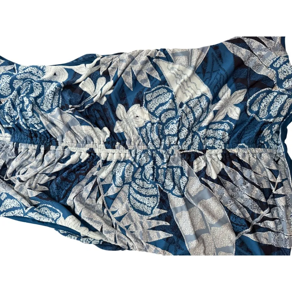 WHITE HOUSE BLACK MARKET Blue Floral Keyhole Tank Top Size Medium - Image 4