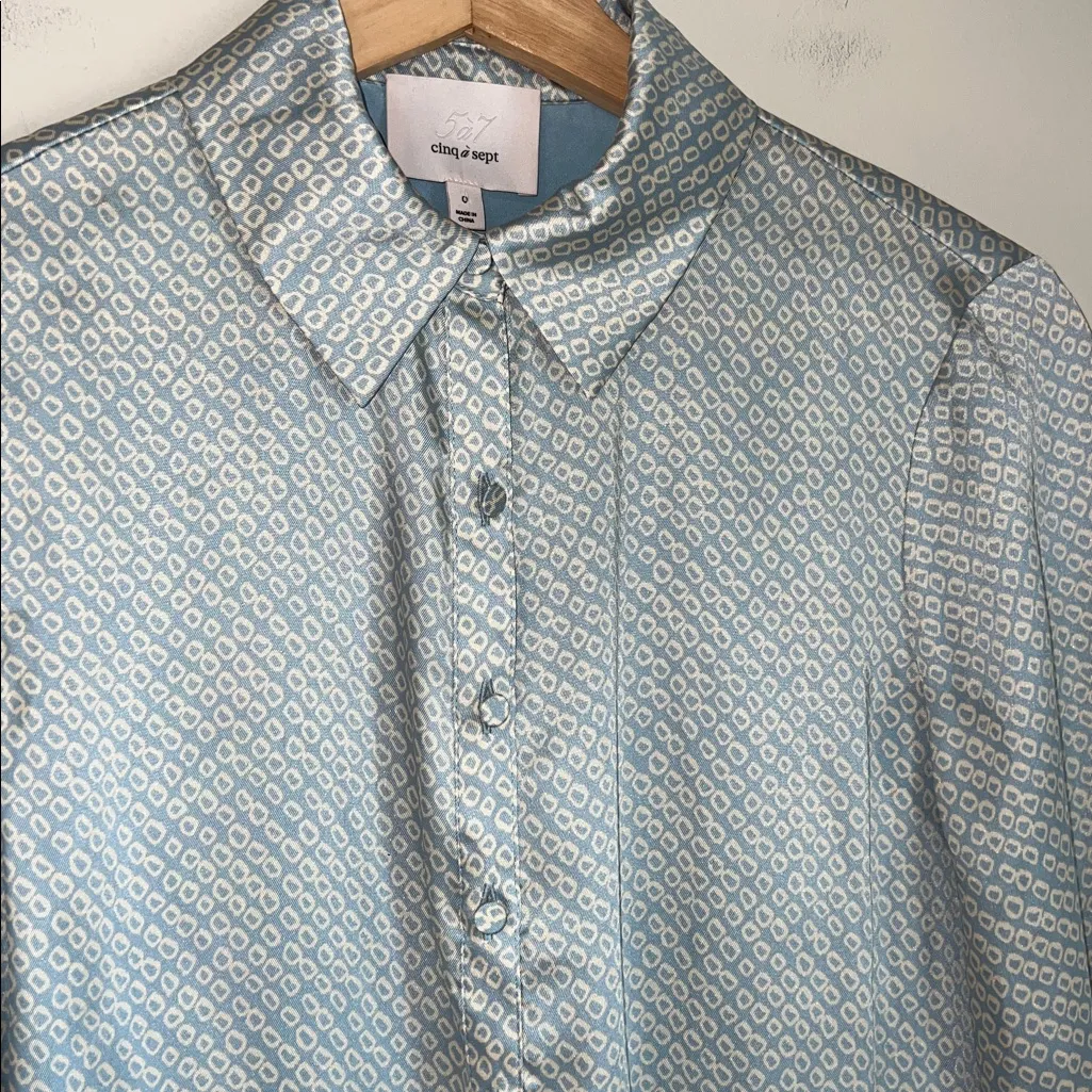 Cinq a Sept Long Sleeve Satin Shirt Dress Size 0 Blue - Image 3