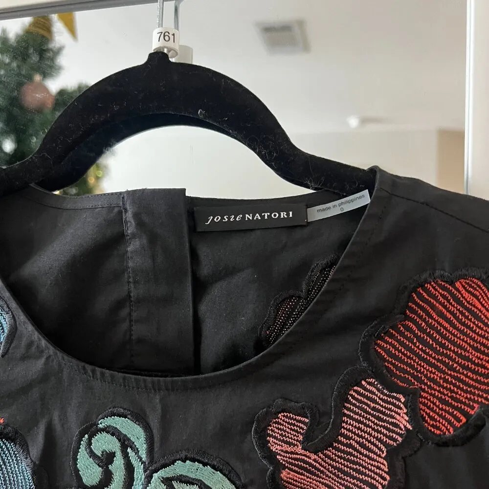 Josie Natori Embroidered Blouse Size 0 Color Black Red - Image 5