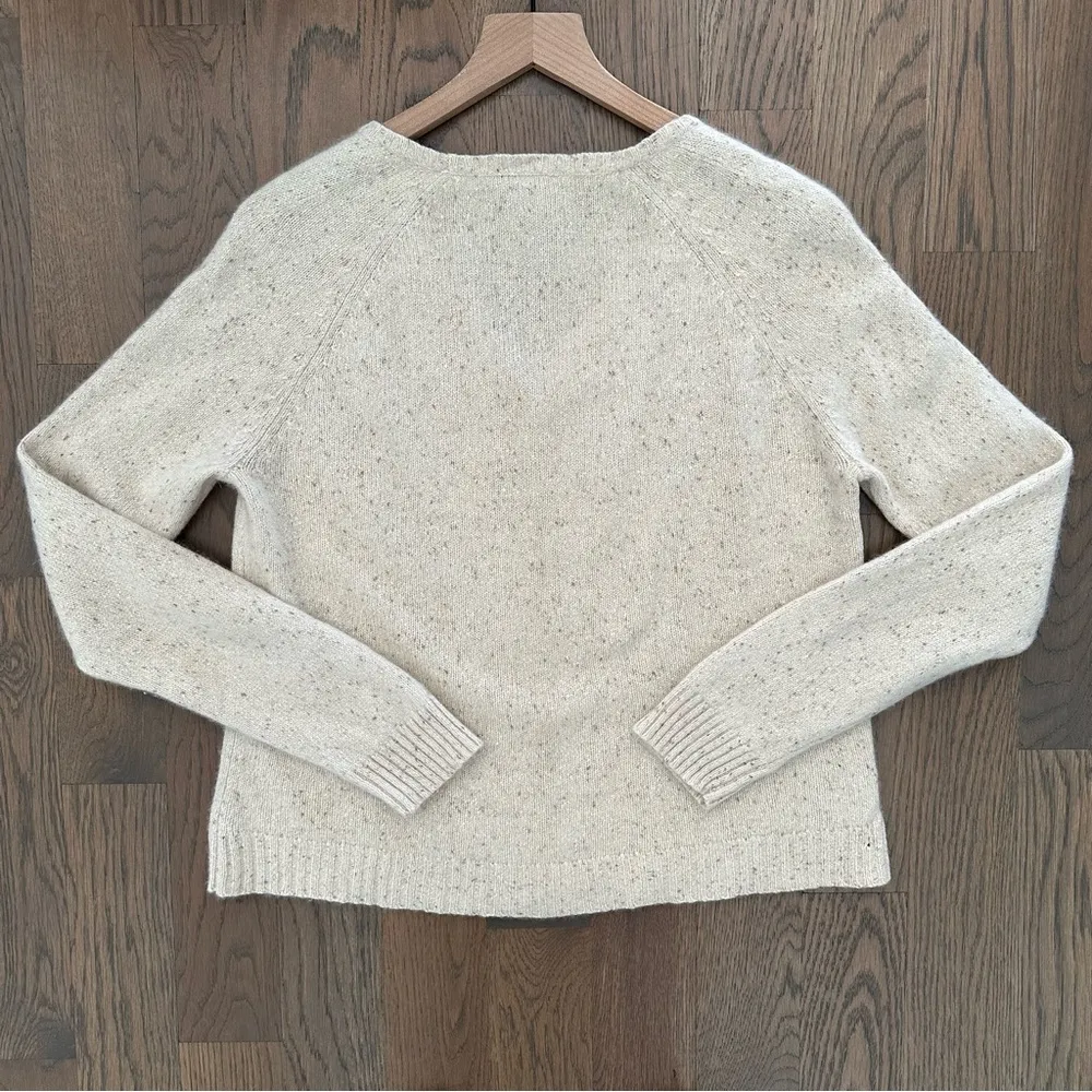 Vintage Ann Taylor Cashmere Silk Blend Melange V-Neck Cardigan in Cream Tan XL - Image 8