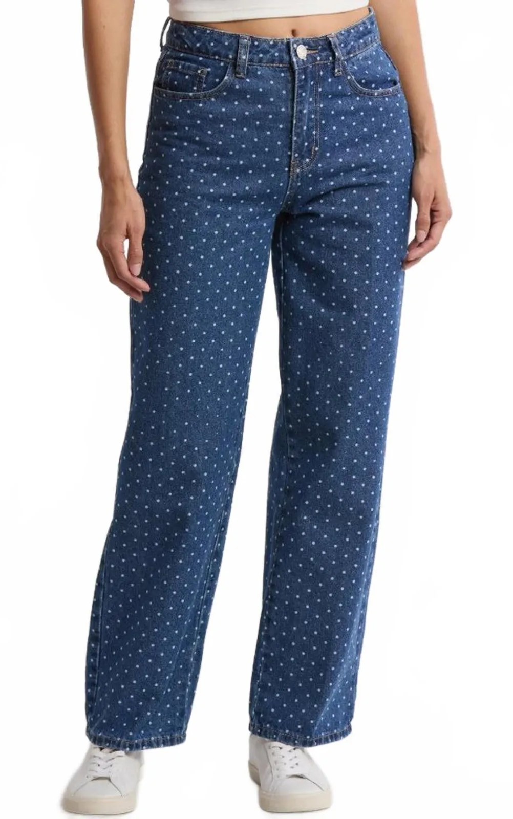 Flying Angel Polka Dot High Waist Straight Leg Jeans Medium Dark Wash NWT 9/29 Blue - Image 1