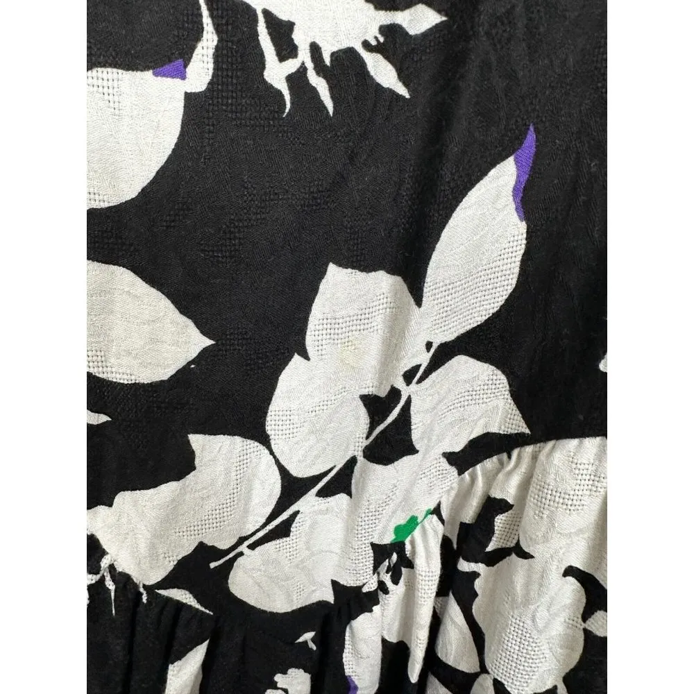 Vintage David Mitchell Women 9/10 Dress Floral Black White Tea Dress Cottagecore Size undefined - Image 5