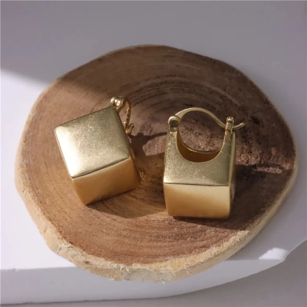 Korean Vintage Geometric Cubic Pendant Gold Stud Earrings - Image 3
