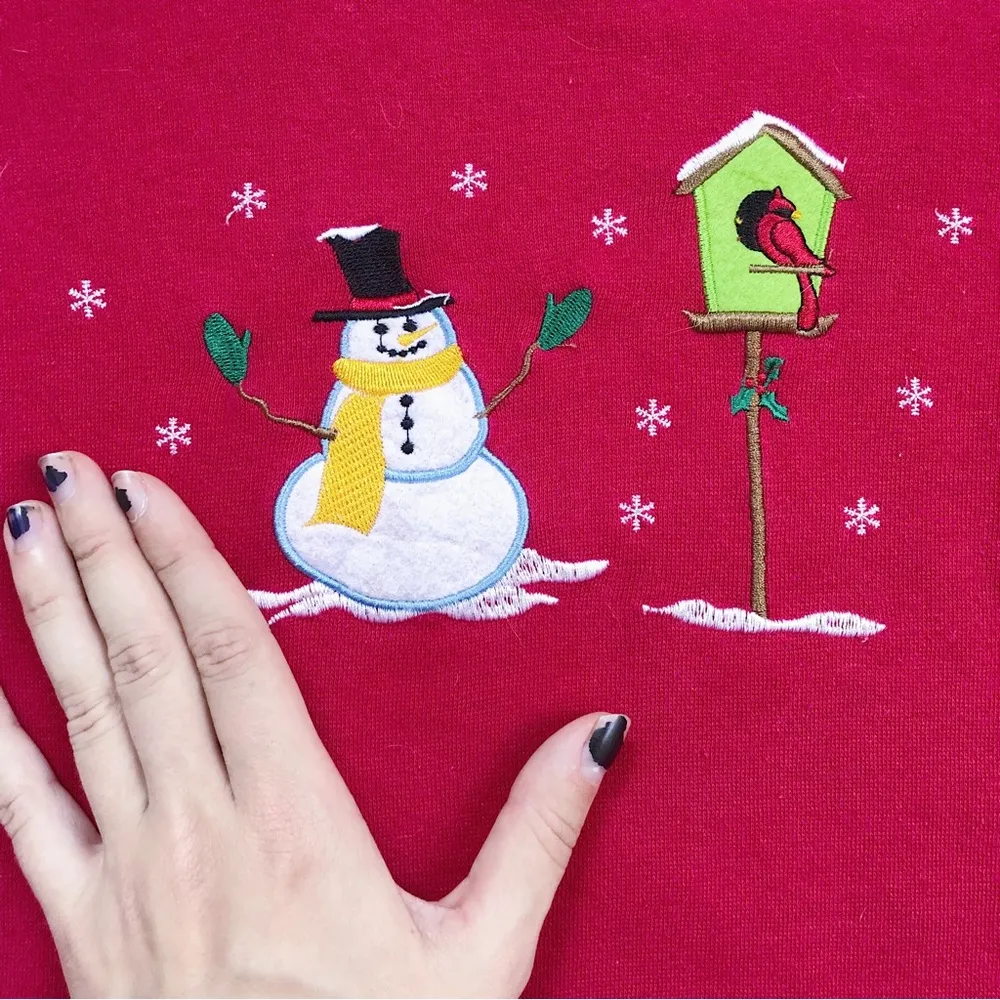 vintage • 80s Christmas sweatshirt pullover snowman collared red ugly sweater - Image 4