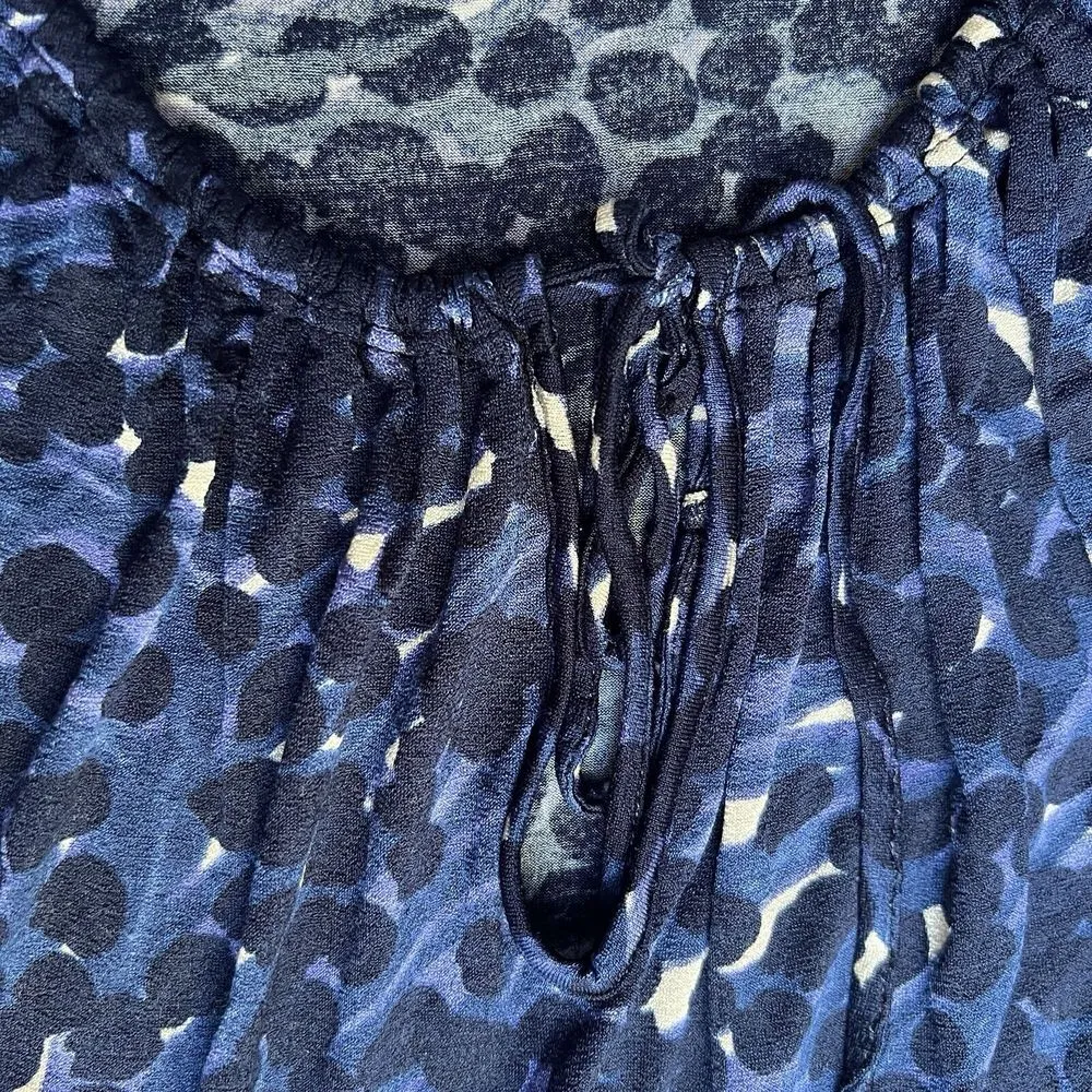 Fuzzi Made In‎ Italy Long Sleeve Blue Leopard Tee Shirt Black Blue Size XS Y2K - Image 4