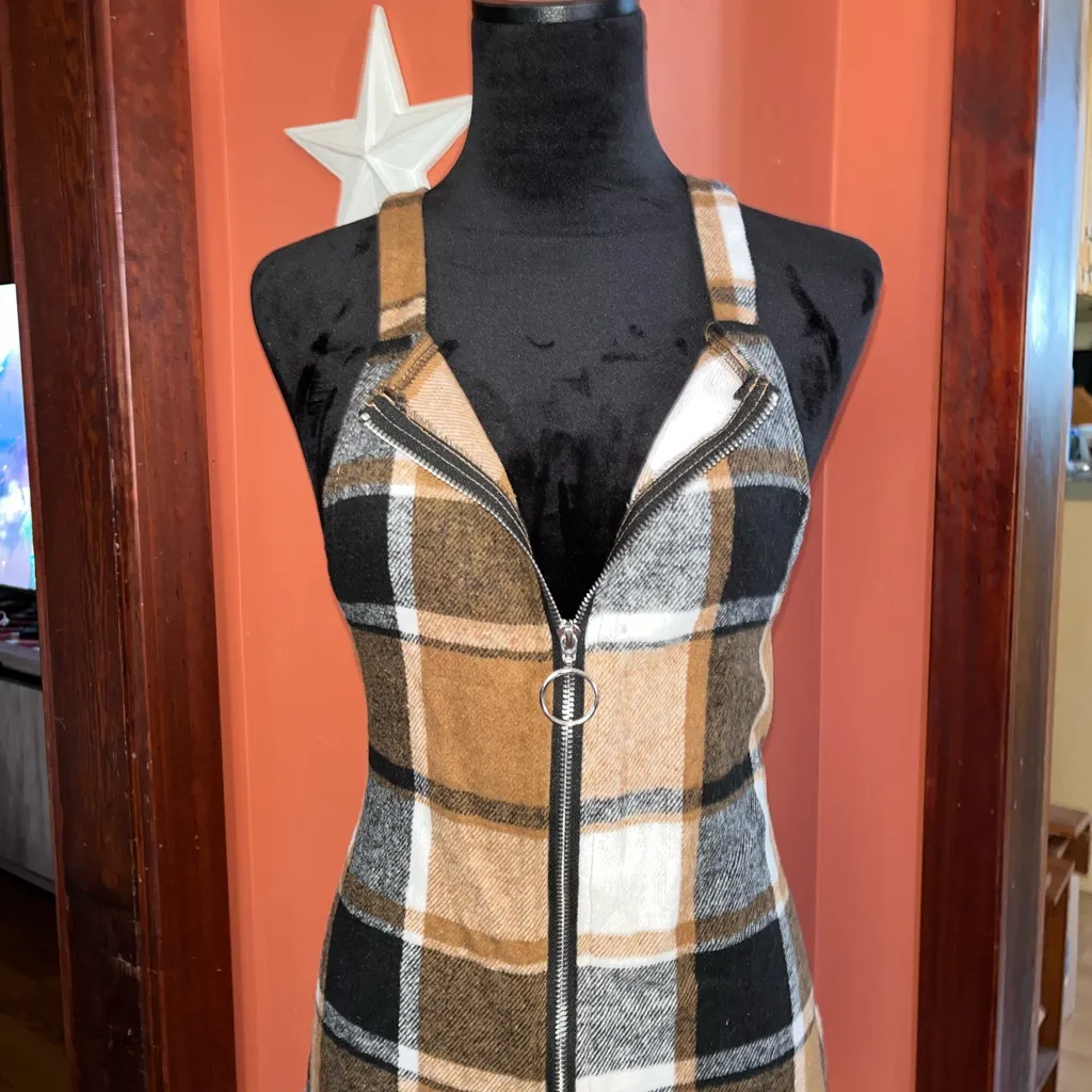 Plaid zip up midi dress Brown Size undefined - Image 3