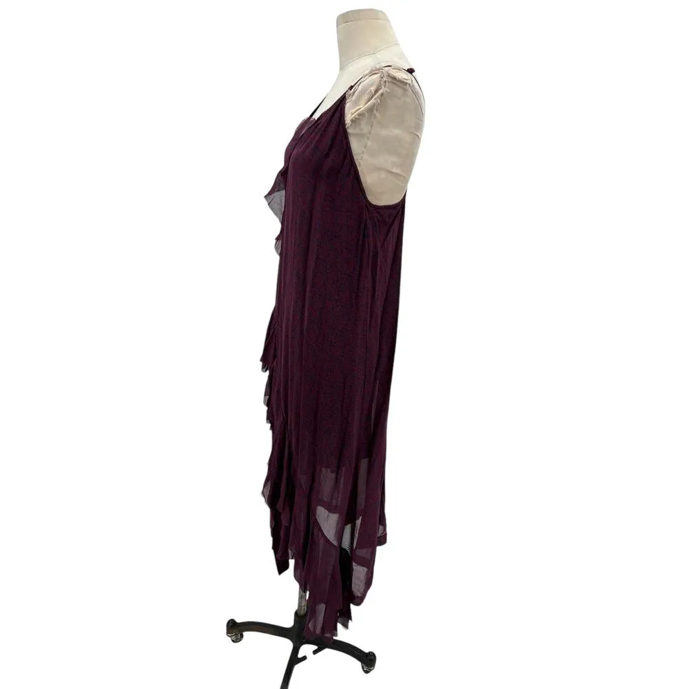 Iro Granby Sleeveless V-Neck Ruffle Trim‎ Midi Dress Burgundy Navy Size 40 US 8 - Image 8
