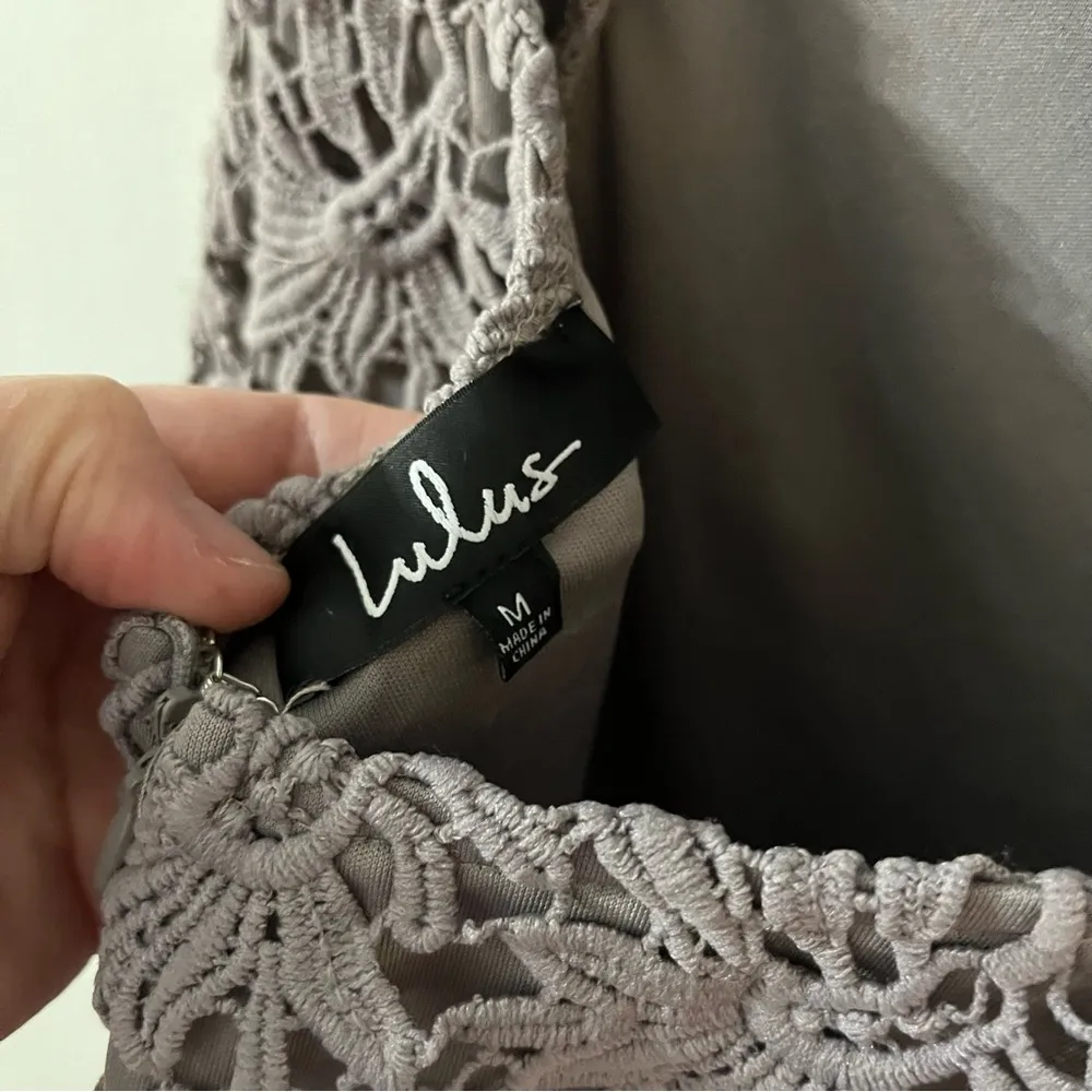 Lulu’s Hidden Talent Backless Grey Floral Lace Mini Dress, Women’s Size M - Image 12