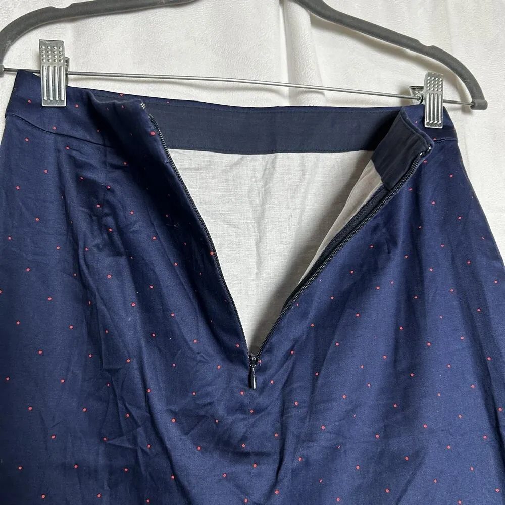 J.Crew Factory The Pencil Skirt Knee Length Navy Blue Red Polkadot Size 2 - Image 3
