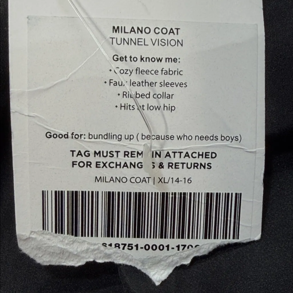 Fabletics NWT Milano Charcoal Gray Fleece with Black Faux Leather Sleeves Coat - Image 7