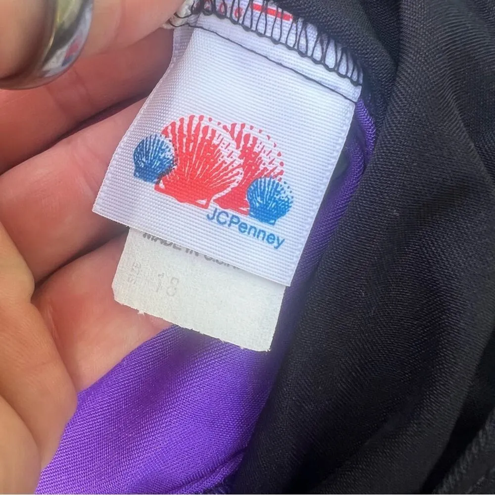 Vintage JCPenney black neon pink purple turquoise color block one piece swimsuit Blue Size 16 - Image 12