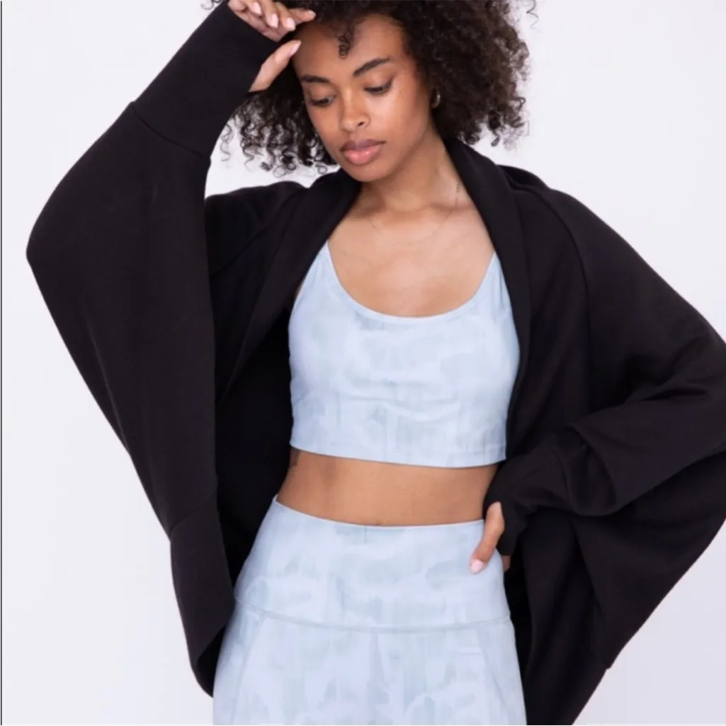 Mono B cocoon shrug cardigan dolman stretch ribbed knit cozy S/M Green - Image 7