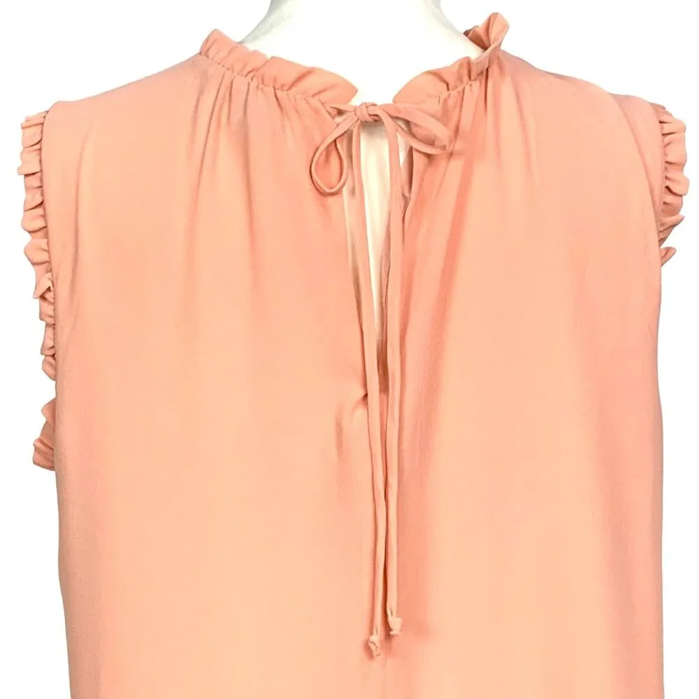 WAYF Peachy Pink Shift Ruffled Mock Neck Swing Sheer Baby Doll Dress Size M - Image 8
