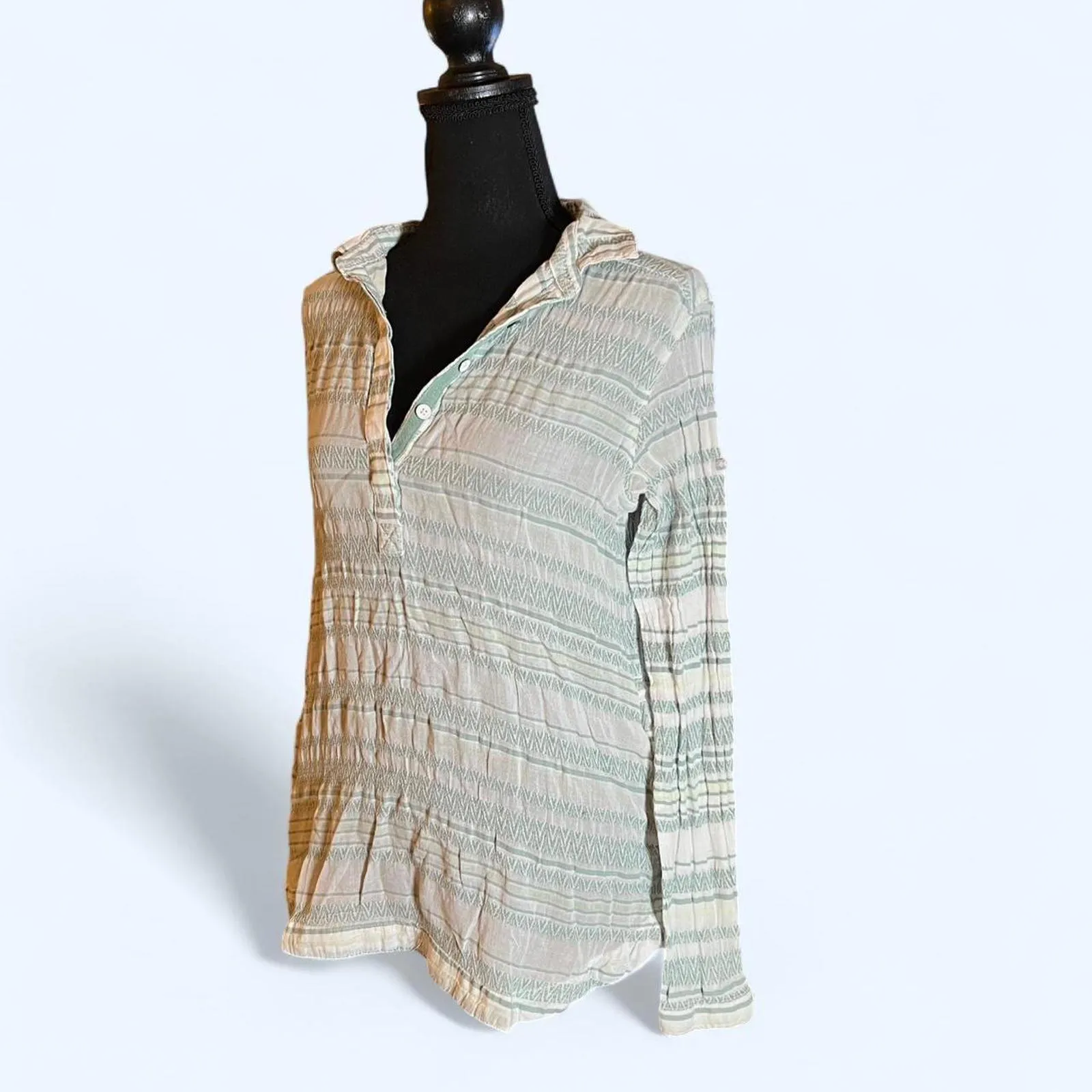 Vintage Y2K Columbia White and green striped long sleeve shirt Size Medium - Image 5