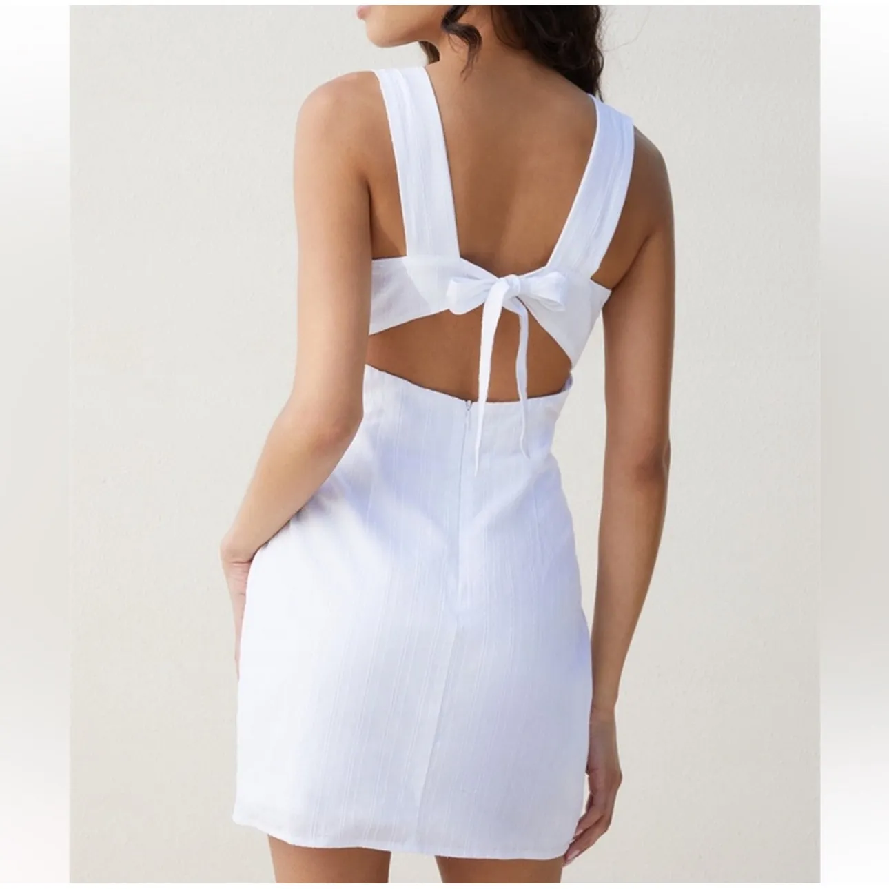 BEVERLY & BECK Matilda Bow Strap Mini Dress Size S coquette girly feminine White - Image 2