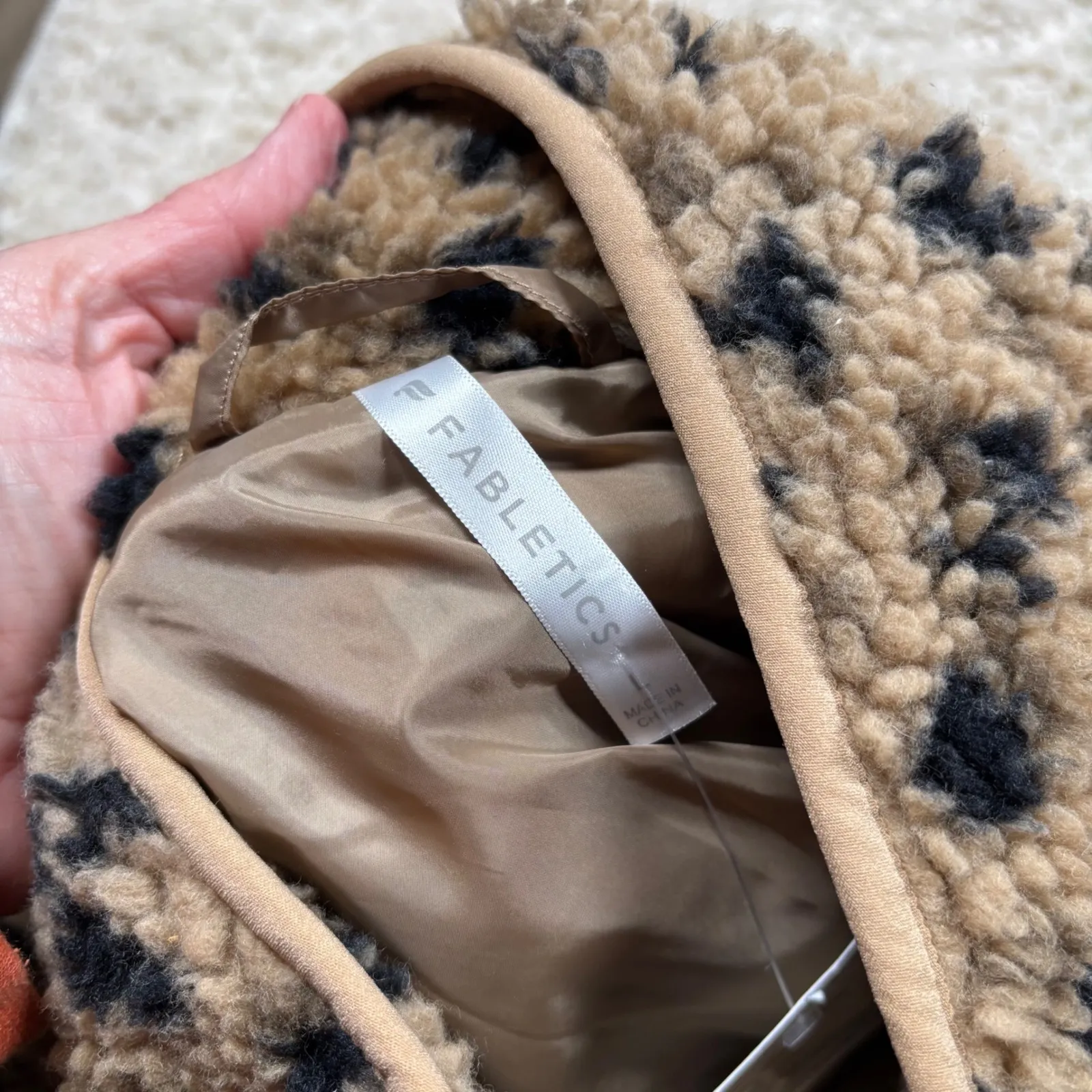 Fabletics Tahoe Teddy Jacket Leopard Print Fleece Snap Front Women's Size Large - Image 7