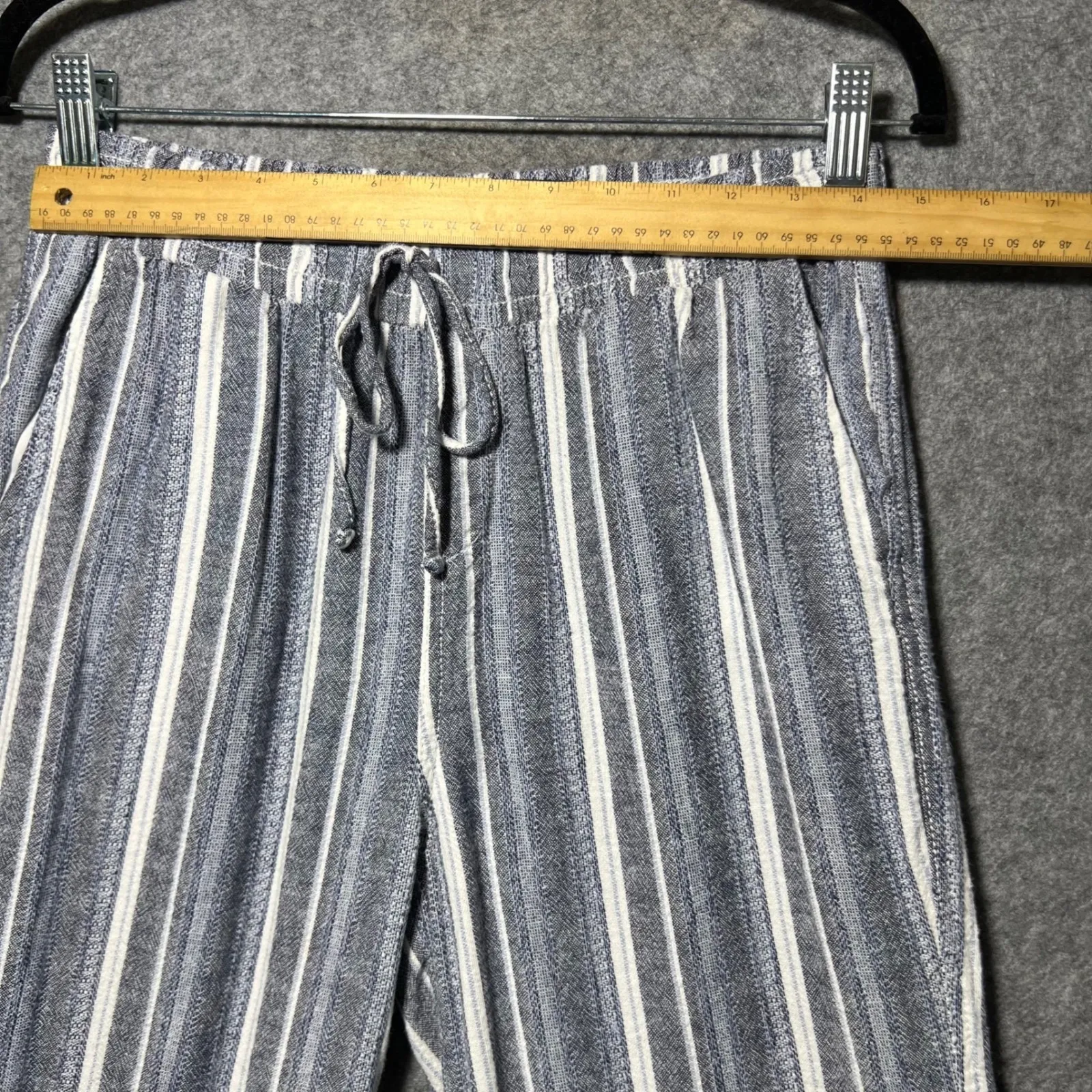 Briggs Linen Blend Striped Wide Leg Pants Women Medium Drawstring Casual Blue - Image 2