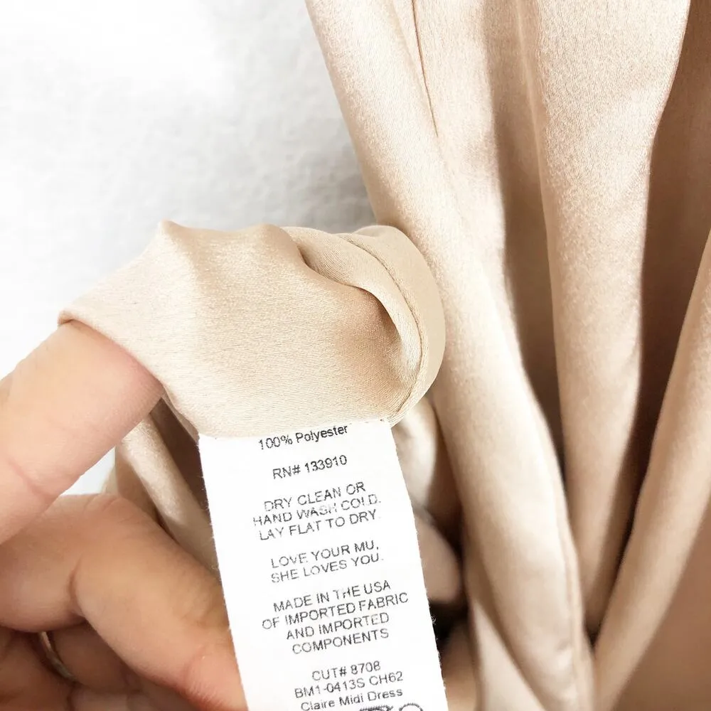 Show Me Your Mumu Claire Midi Dress Small Champagne Satin Ruffle Hem Cocktail - Image 7