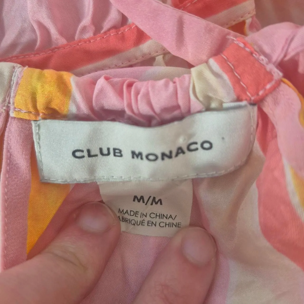 Club Monaco Pink & Yellow Striped Halter Top Ruffle Silk Size Medium - Image 2