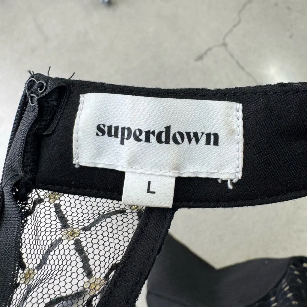 Superdown Black Halter Neck Bodycon Dress Gold Dot Mesh Size L - Image 8