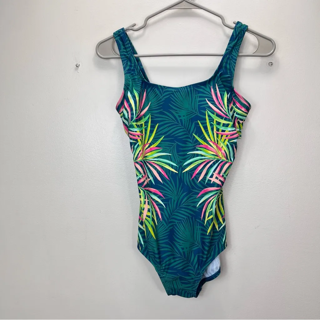 Lands End Blue Green Tropical‎ Palm Leaf One Piece Swimsuit Size 6 D - Image 5