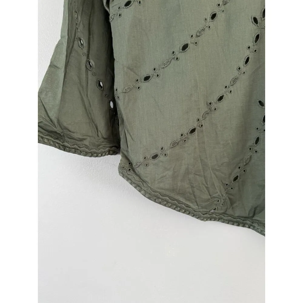 NWT Gap Sage Green Popover Cotton Eyelet Long Sleeve Top Women’s Size XS - Image 4