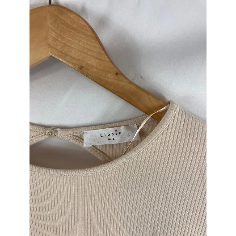 NWOT Elodie Ribbed Long Sleeve Open Back Top L - Image 5