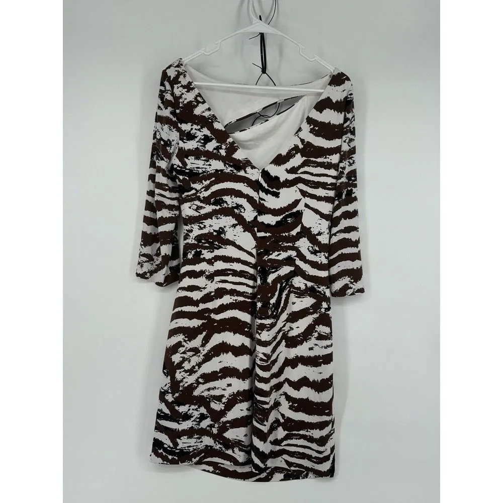 Kay Unger Zebra Print Sheath Dress Womens Size 10 Ruched Cut Out‎ Chest Lined - Image 2