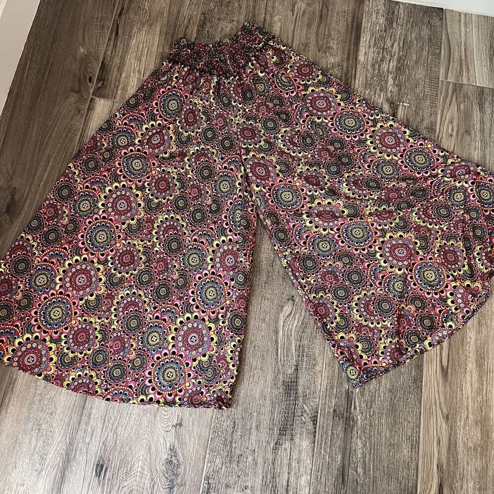 CULTURE SHOP Wide Leg Pants Hippie Boho Paisley Stretch waist Multicolor ML #37 Size undefined - Image 9