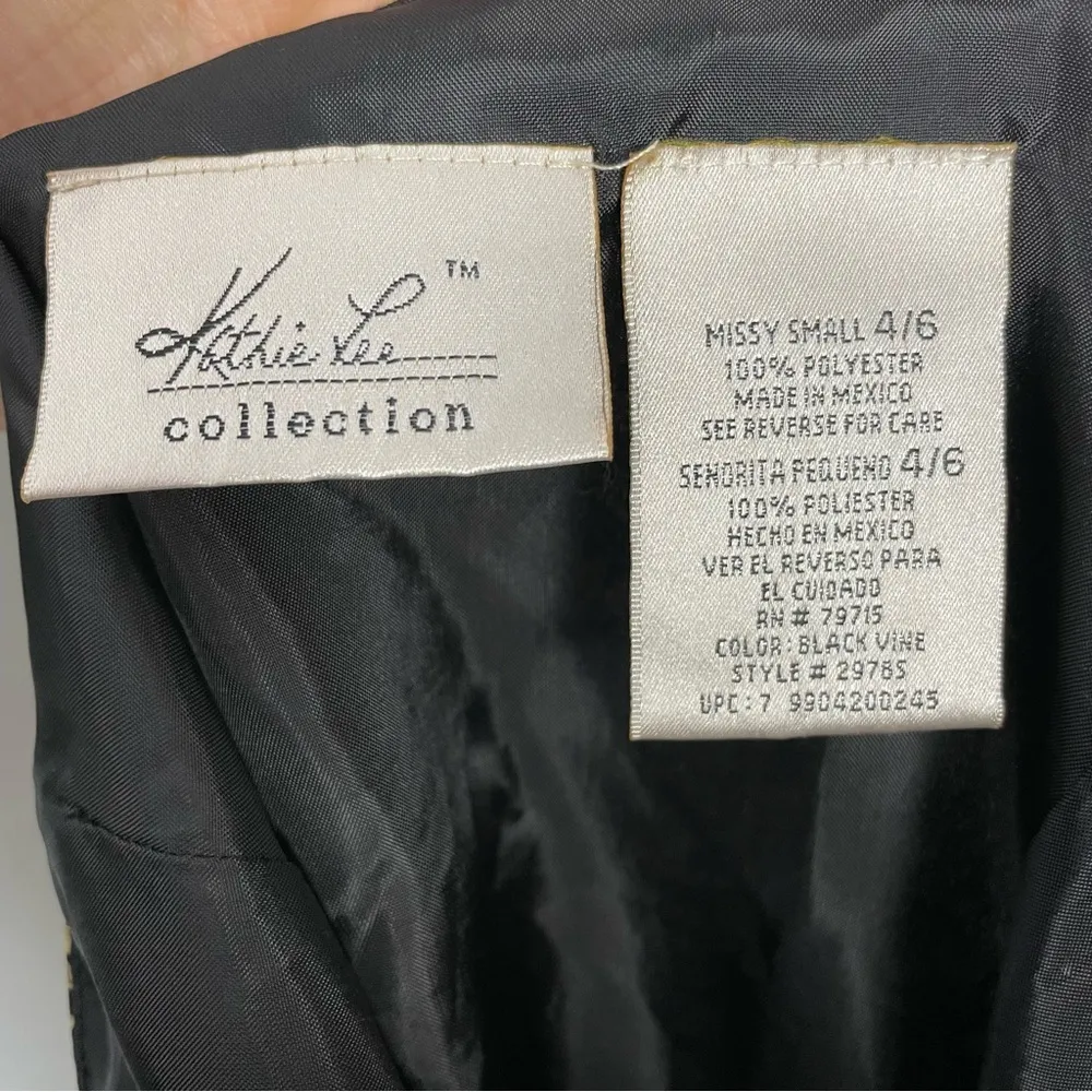 Vintage Asymmetrical Dress Paisley Black Beaded Spaghetti Straps Missy Small 4/6 - Image 5