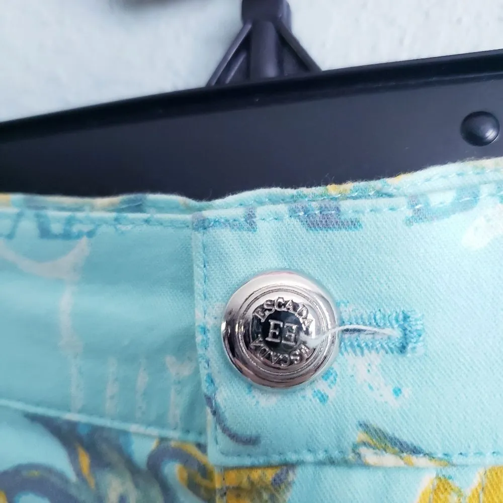 VINTAGE Escada Blue Floral Scroll Ankle Pants Yellow Size L - Image 6