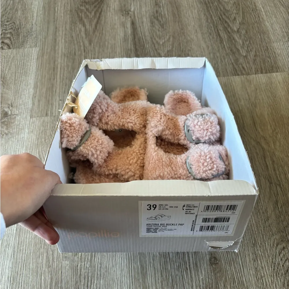 Birkenstock Papillio Women's Teddy Crystal Rose Shearling Slide Sandals Size 39 - Image 11