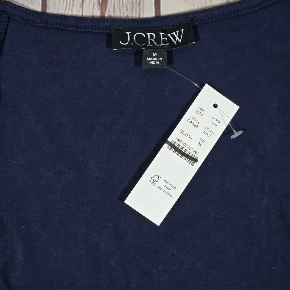 J.Crew  Squareneck cap-sleeve top in stretch cotton blend Navy M NWT - Image 3