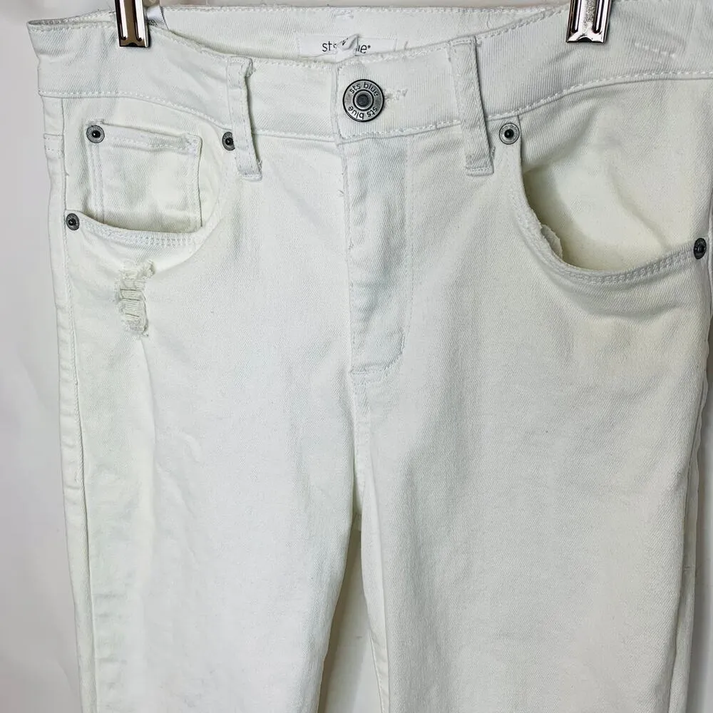 STS High Rise Ankle Skinny Jeans White Raw Hem 27 - Image 5