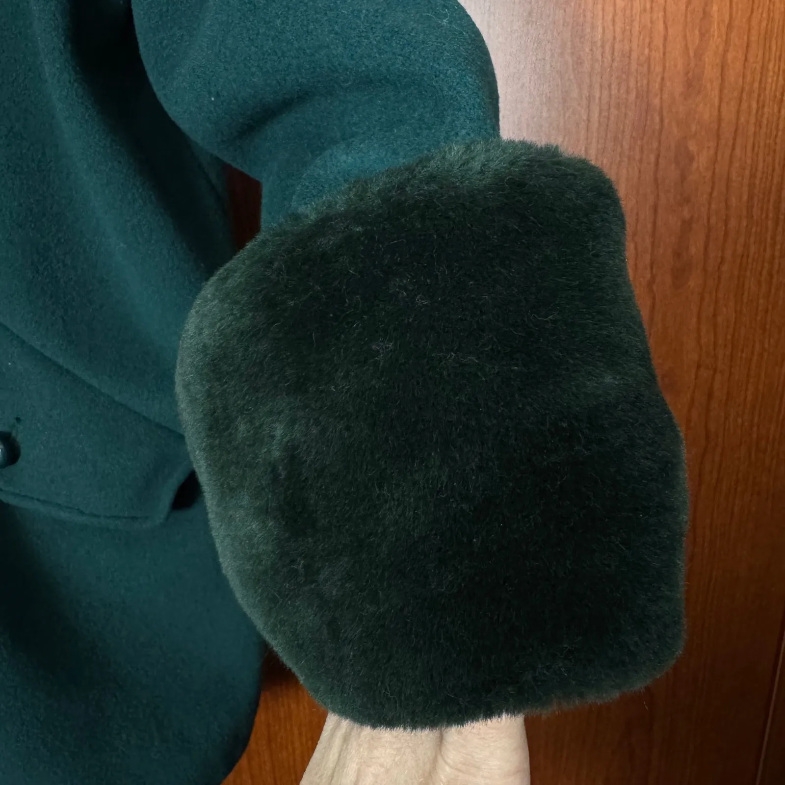 VTG Wool Blend Coat Faux Fur Collar Cuffs Lined Sz 12 Womens Dark Green Feminine - Image 7