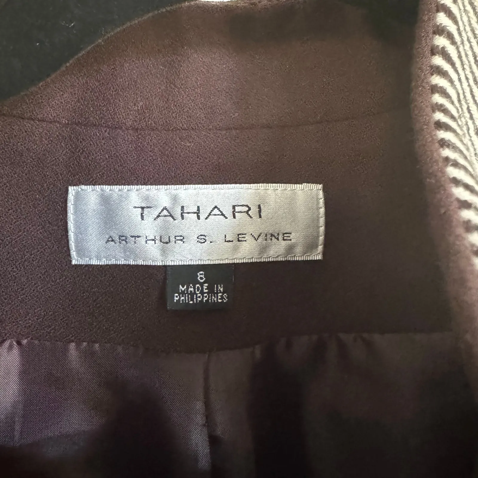 Tahari ASL Brown Cream Herringbone Striped Open Front Blazer Jacket Size 8 - Image 6