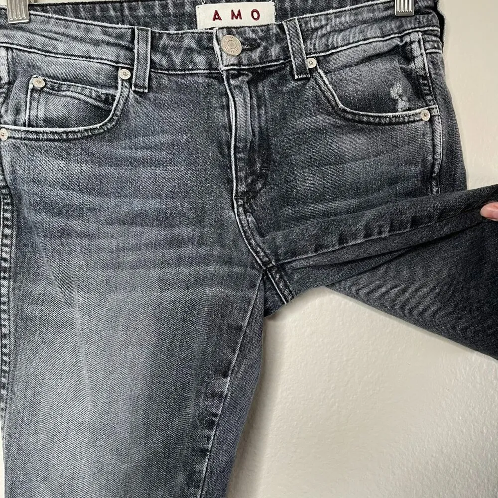 Amo Womens Twist Zip Gray Smoke Wash mid rise Denim Jeans Size 27 - Image 9