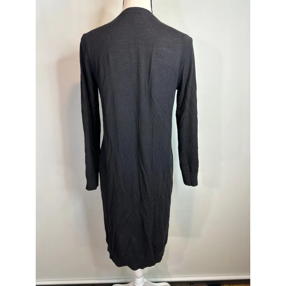 Eileen Fisher Black 100% Merino Wool V-Neck Long Line Bohemian Cardigan Women XS - Image 4