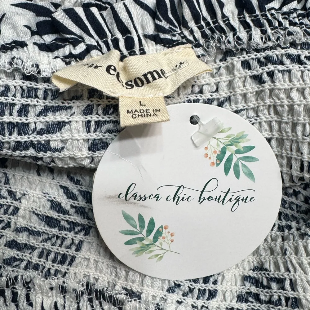 NWT ee:some Beachside Living Navy & White Smocked Sleeveless Maxi Dress Size L - Image 4