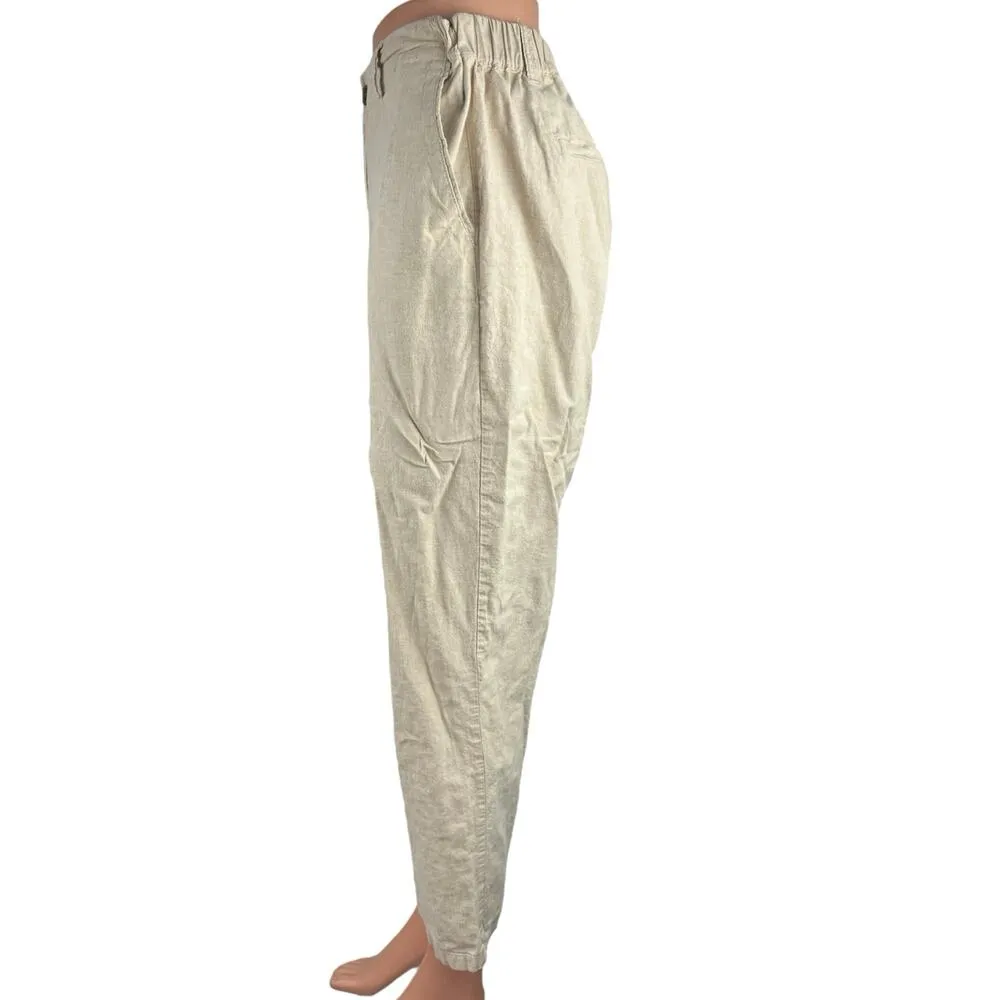 Uniqlo Cream Linen High Rise Flat Front Tapered Cropped Trouser Pants Size XL - Image 2