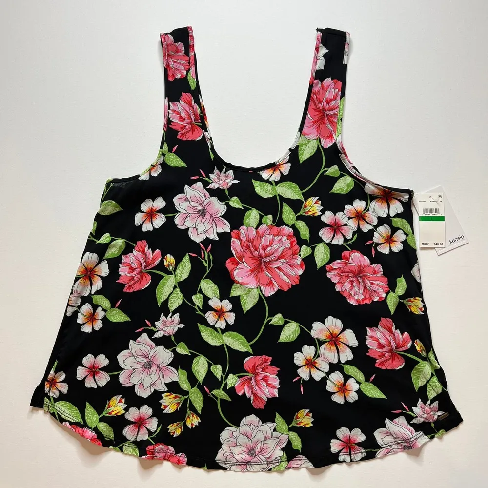 NWT Kensie Tank Pajama Sleepwear Top Floral Black Pink Size Large‎ - Image 8