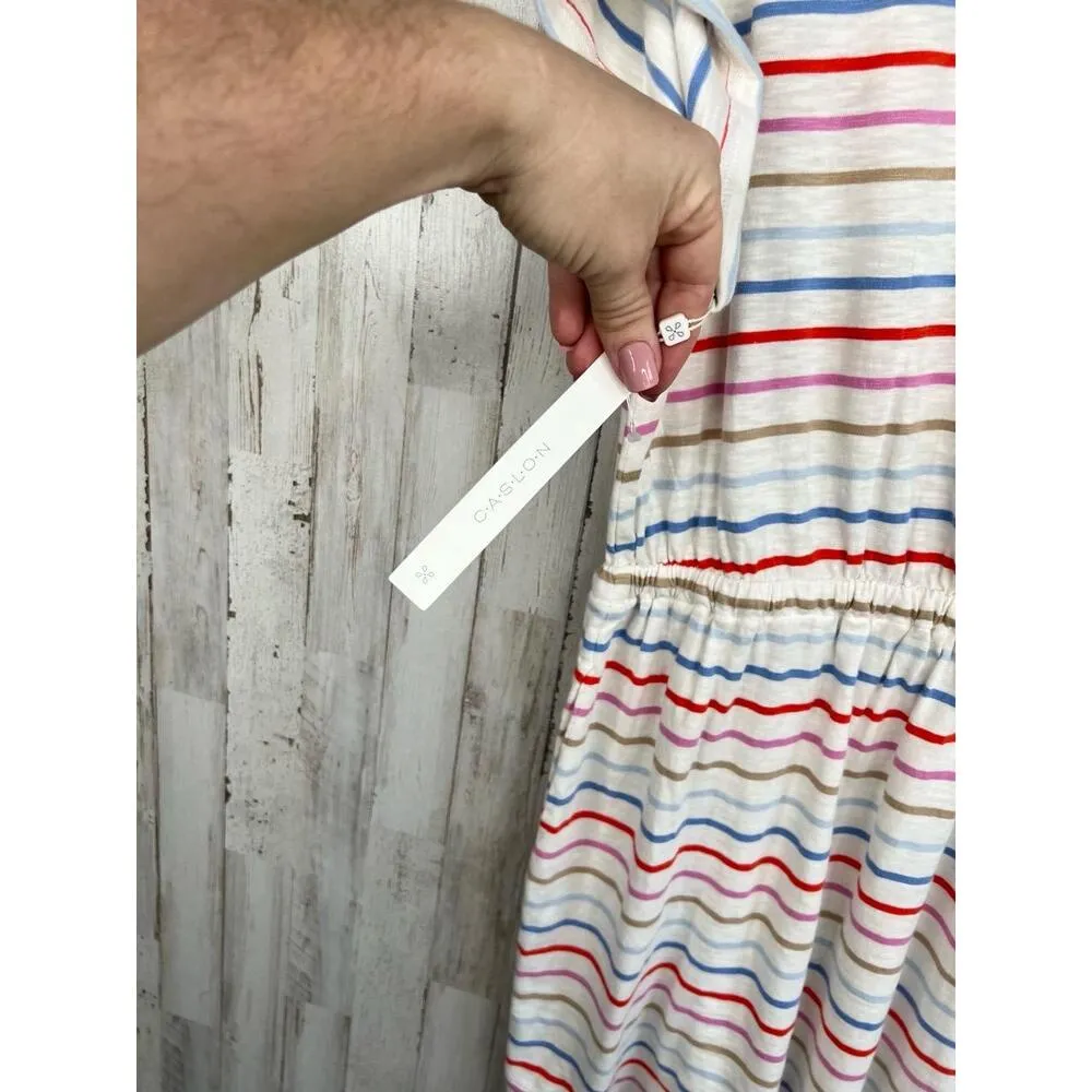 Caslon Striped Dress Short Sleeve Drawstring Casual Size S with Pockets - Image 10