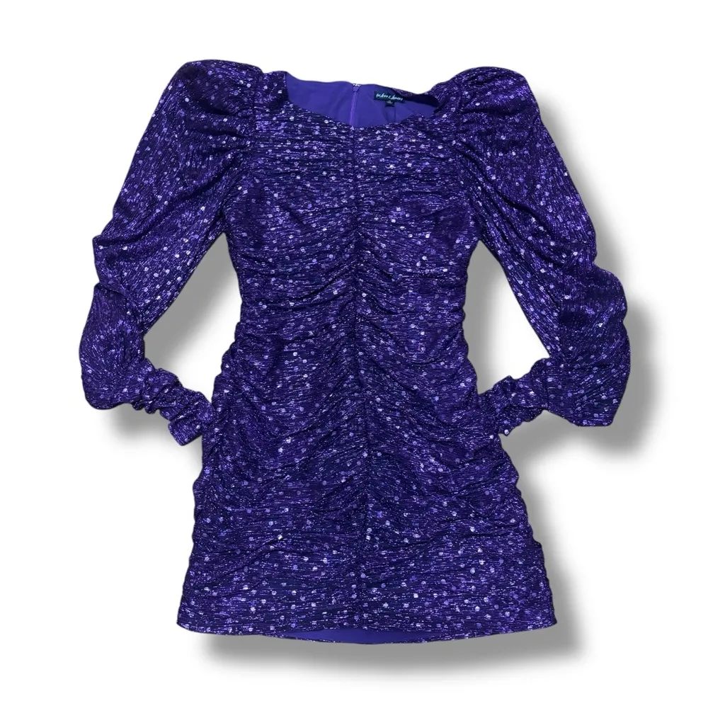 NWT For Love & Lemons Purple Sparkly 80s Inspired La Villette Mini Dress Medium - Image 2