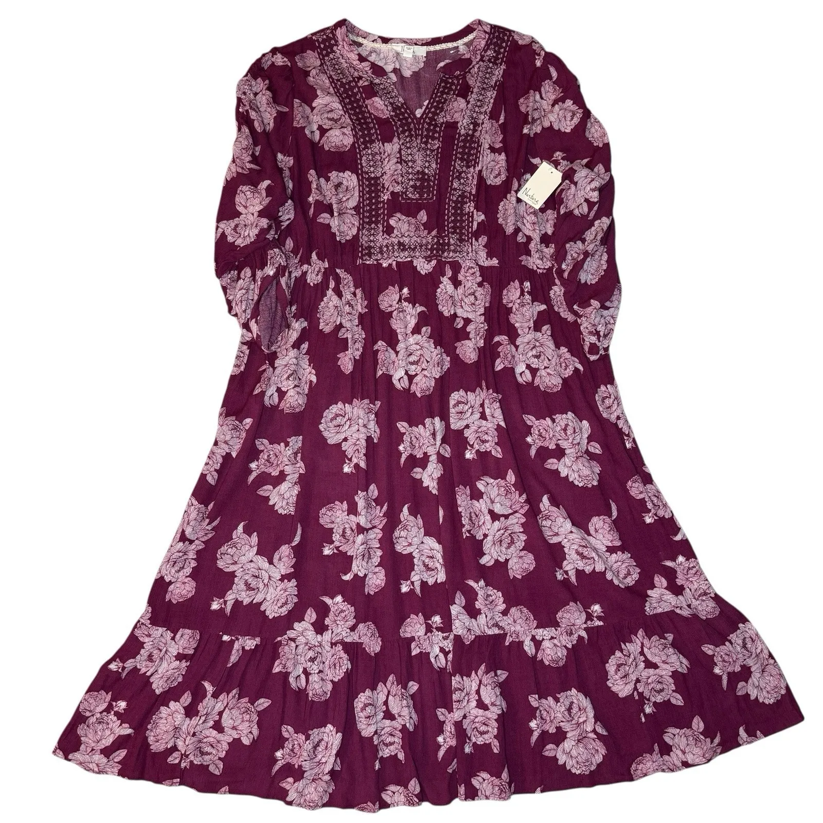 NWT Nurture By Westbound Woman Floral‎ Maxi Boho Dress Long Sleeves Women's 3X Purple - Image 8