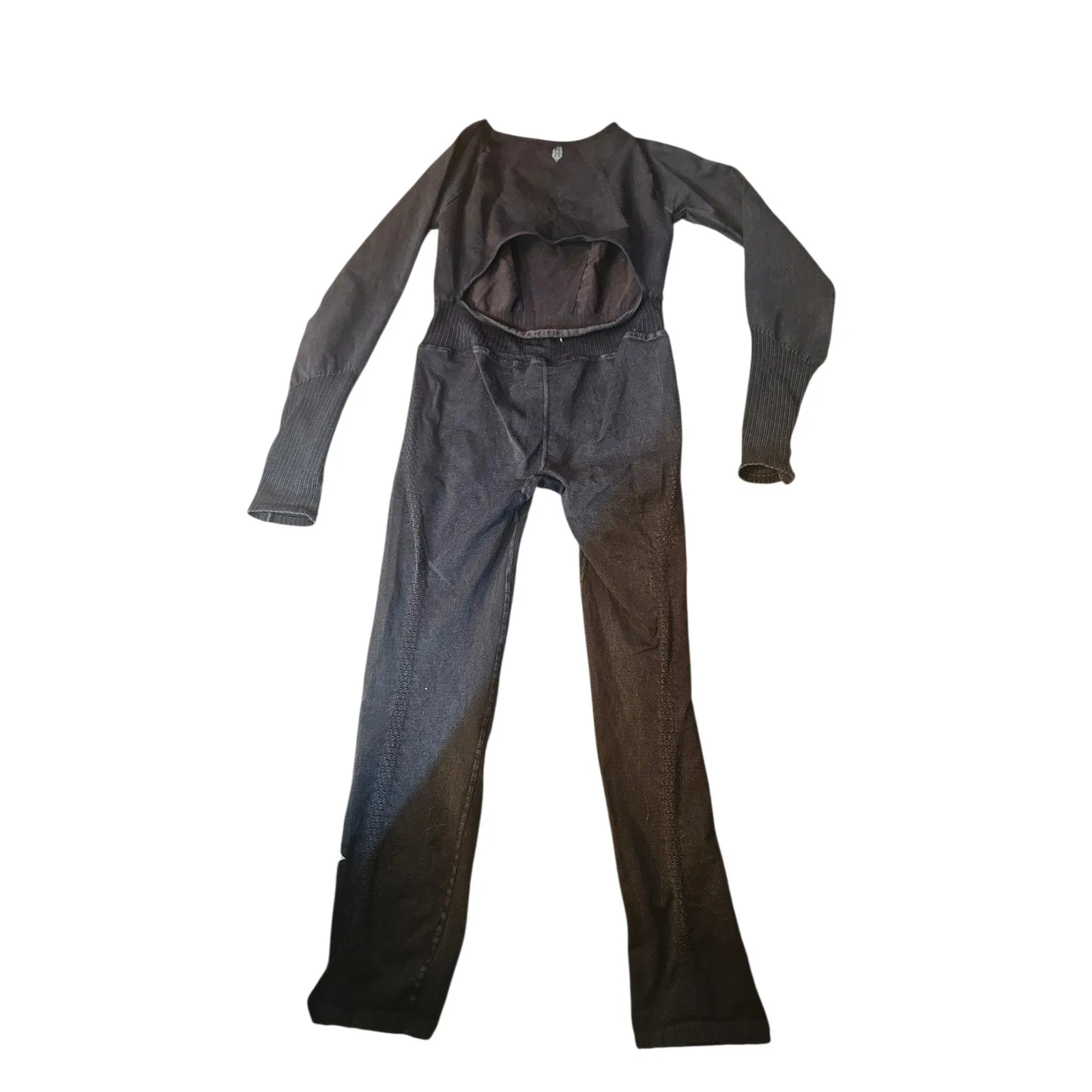 Free People Movement Ribbed Square Neck Long Sleeve Bodysuit Jumpsuit Grey SZ M Gray - Image 8